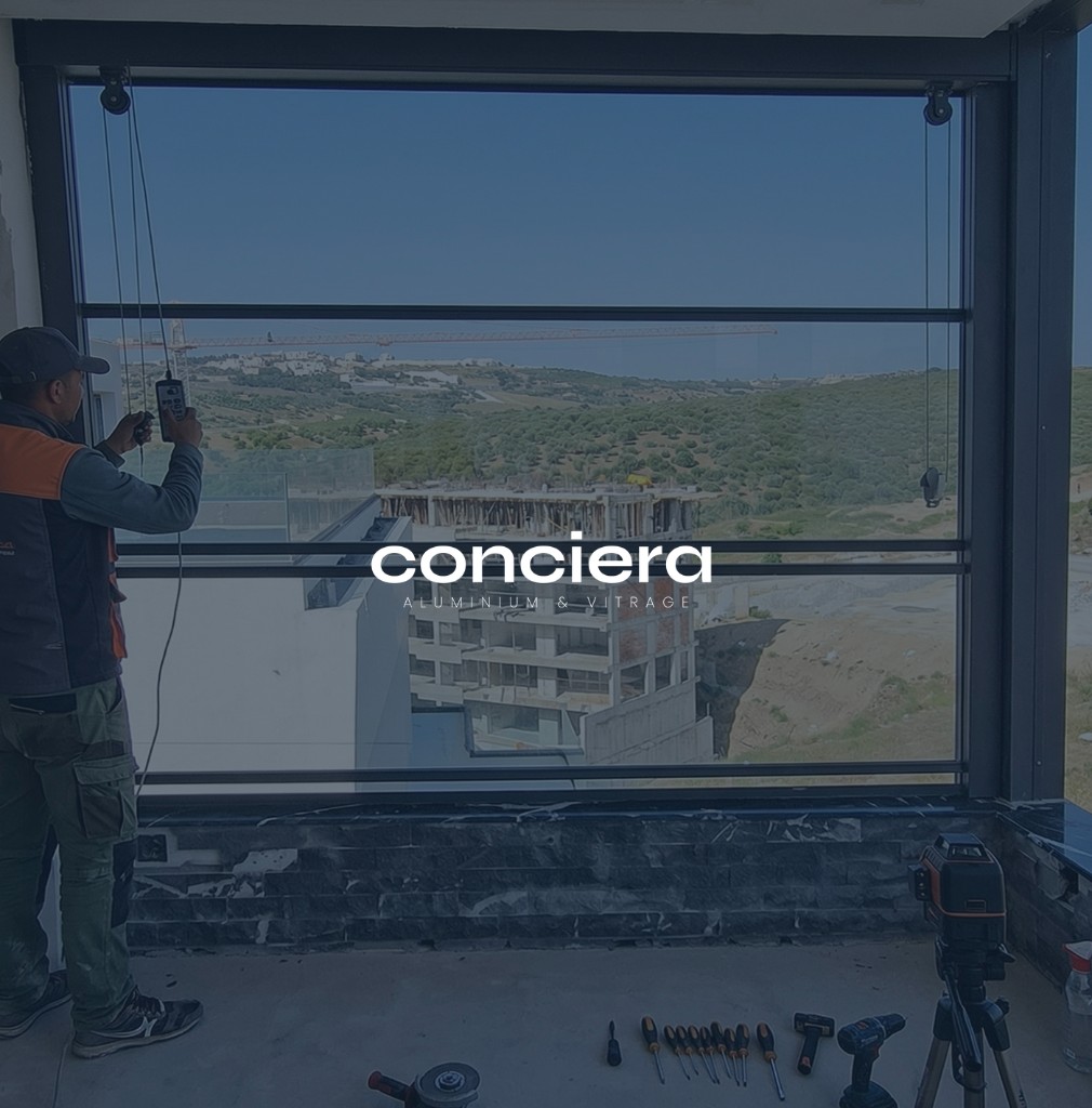 Mécanisme de contrepoids et poulies d'une fenêtre guillotine aluminium Conciera